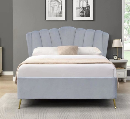 Double Size Bsci Lift Storage Bed Frame Elegante Tessuto di velluto grigio ottomano