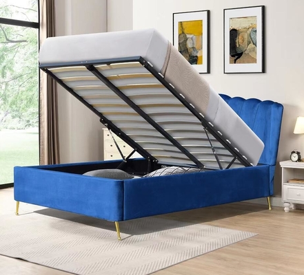Double Size Bsci Lift Storage Bed Frame Elegante Tessuto di velluto grigio ottomano