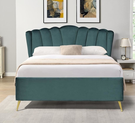 Letto di stoccaggio per ascensore a gas ottomano in tessuto blu velluto con quattro piedi d'oro