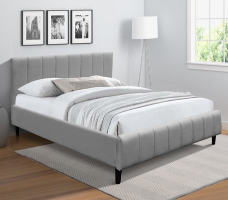 Cornice a doppio letto in tessuto grigio con fondo in legno