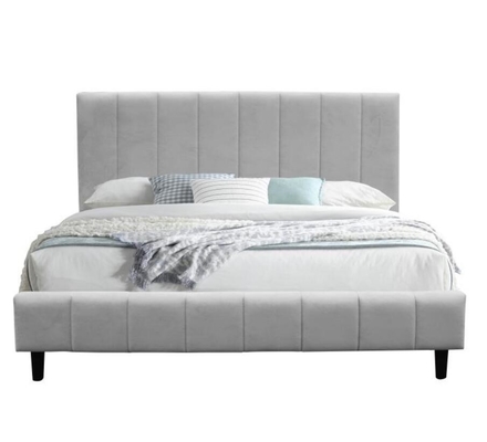 Cornice a doppio letto in tessuto grigio con fondo in legno