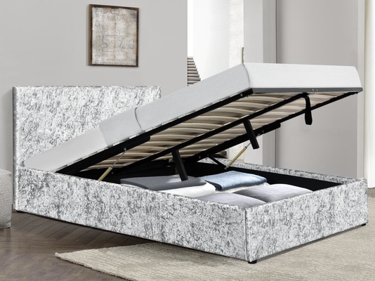 Cornice di letto a gas di velluto frantumato in argento doppia taglia per camera da letto