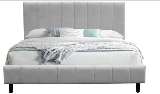 Cornice di letto imbottita in grigio con tessuto
