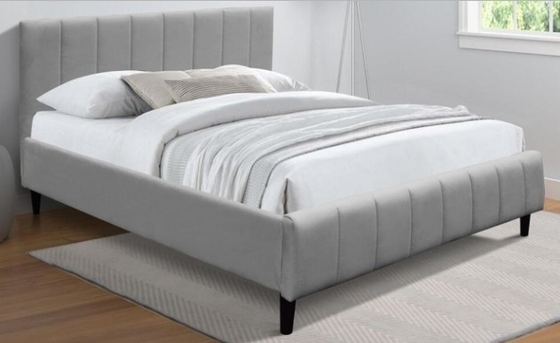 Cornice di letto imbottita in grigio con tessuto