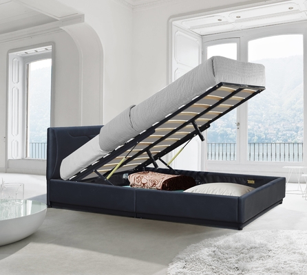 Cornice di letto per ascensori a gas con testata imbottita, letto di stoccaggio e supporto di lastre di legno, facile montaggio