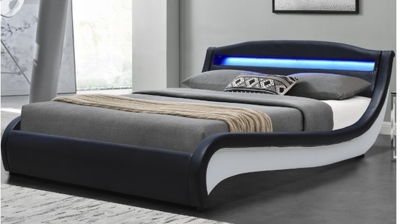 Letto imbottito a LED bianco e nero con luci telecomando wireless