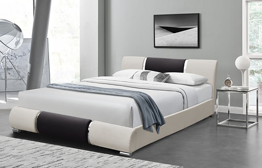 Telaio del letto in bianco e nero della curva dell'unità di elaborazione di modo di progettazione del letto di cuoio minimalista del Faux