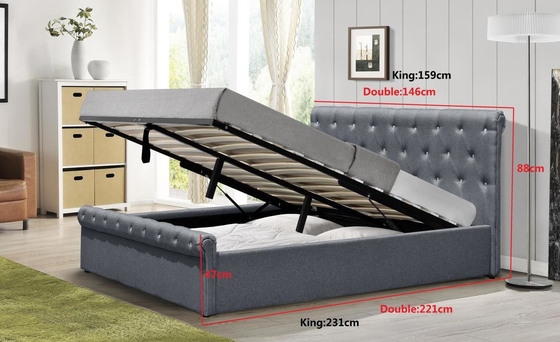 Certificazione di Grey Linen Ottoman Bed BSCI di dimensione del letto di Diamond Buttons Gas Lift Storage doppia