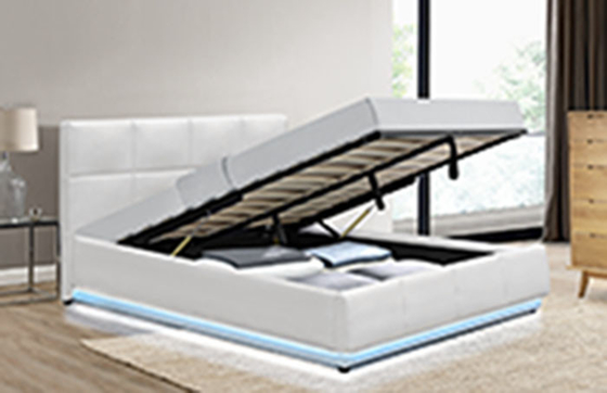 Cuoio bianco europeo moderno del Faux del letto di piattaforma di stoccaggio di lusso con la luce 180*200cm del LED
