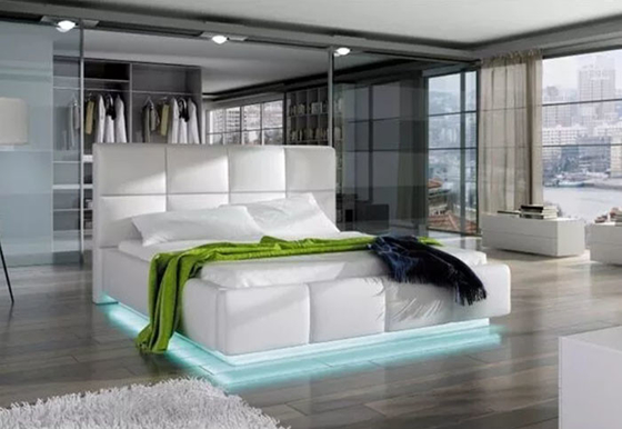 Cuoio bianco europeo moderno del Faux del letto di piattaforma di stoccaggio di lusso con la luce 180*200cm del LED