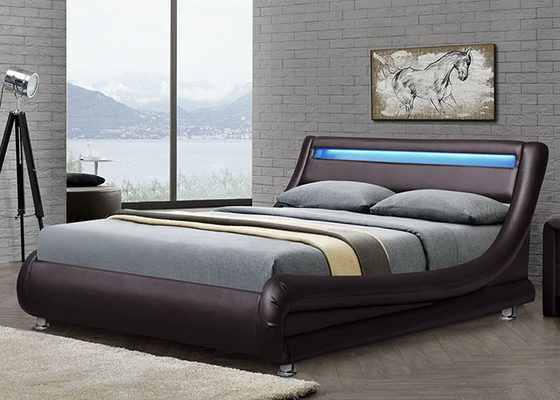 Letto di piattaforma di cuoio ricoperto della curva di Wave della struttura contemporanea moderna del letto