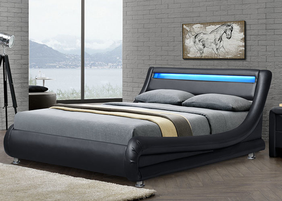 Letto di piattaforma di cuoio ricoperto della curva di Wave della struttura contemporanea moderna del letto