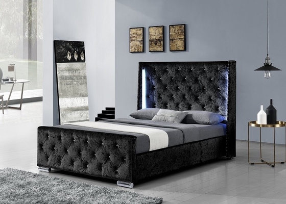 Letto di piattaforma schiacciato ricoperto del tessuto del letto matrimoniale del velluto con l'alta testata EN1725 del LED