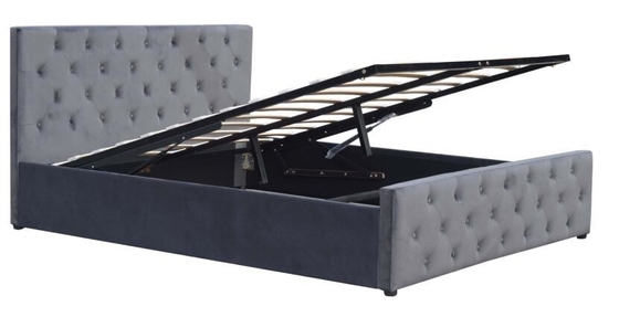 Piccola luce Grey Velvet Upholstered Bed del doppio di gas dell'ascensore di stoccaggio del letto compensato del tessuto