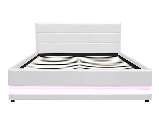Tessuto moderno di cuoio bianco del letto matrimoniale di stoccaggio dell'ascensore di gas ricoperto con la luce del LED