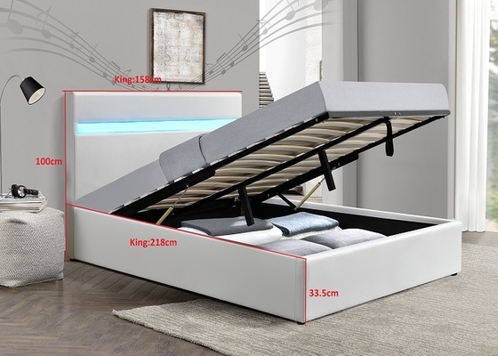 Luce ricoperta moderna schiacciata di Grey With LED del letto di stoccaggio dell'ascensore di gas del velluto
