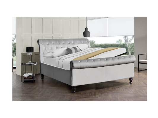 Struttura di Grey Velvet King Size Bed del tessuto con Crystal Buttons