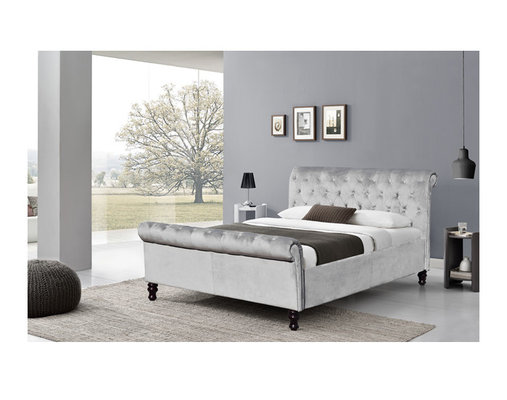 Struttura di Grey Velvet King Size Bed del tessuto con Crystal Buttons