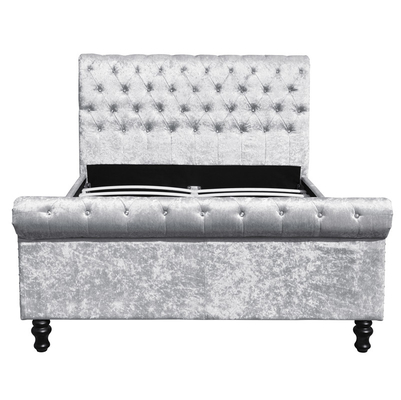 Letto ricoperto nero d'argento Diamond Buttons King Size del tessuto del velluto schiacciato struttura del letto