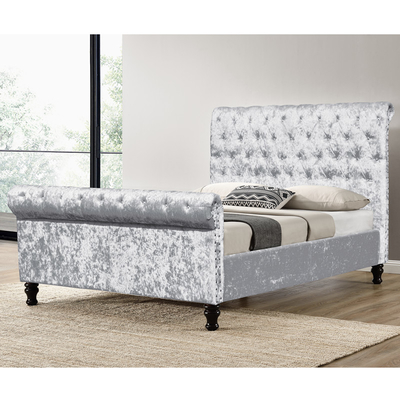 Letto ricoperto nero d'argento Diamond Buttons King Size del tessuto del velluto schiacciato struttura del letto