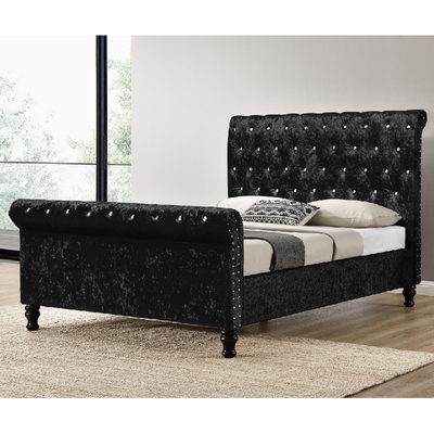 Letto ricoperto nero d'argento Diamond Buttons King Size del tessuto del velluto schiacciato struttura del letto