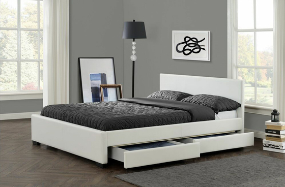 Struttura ricoperta di cuoio del letto di stoccaggio della piattaforma del Faux bianco con il LED