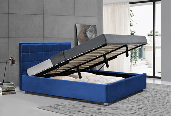 Struttura blu del letto di stoccaggio del velluto dell'ottomano con le gambe di plastica