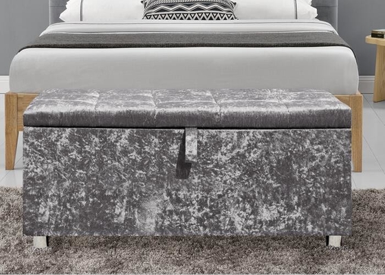 Scatola di stoccaggio pieghevole dell'ottomano di Diamond Silver Crushed Velvet Ottoman di schiacciamento
