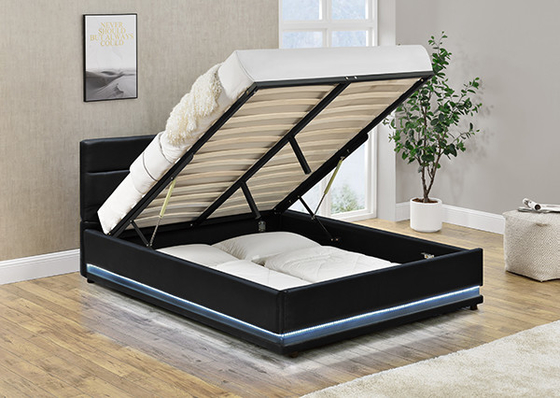 Letto di cuoio nero di stoccaggio dell'ottomano LED di Faxu