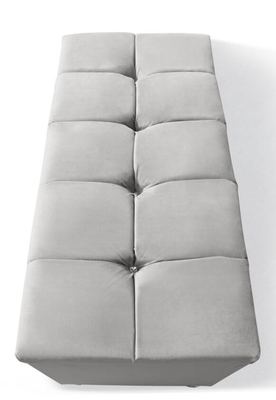 Grey Velvet Fabric Storage Ottoman leggero ha trapuntato Crystal Buttons