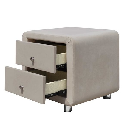 La peluche dei comodini del cassetto del tessuto 2 del velluto ha ricoperto il beige di comodino con le maniglie di Chrome